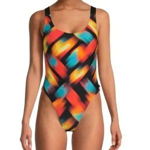 Calvin Klein Multicolor Abstract Scoop Neck One Piece Swimsuit Size Small